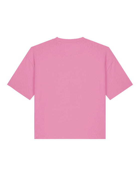 Womens Organic Cotton Boxy T-Shirt in Azalea Pink hewn.