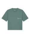 Womens Organic Cotton Boxy T-Shirt in Eucalyptus Green hewn.