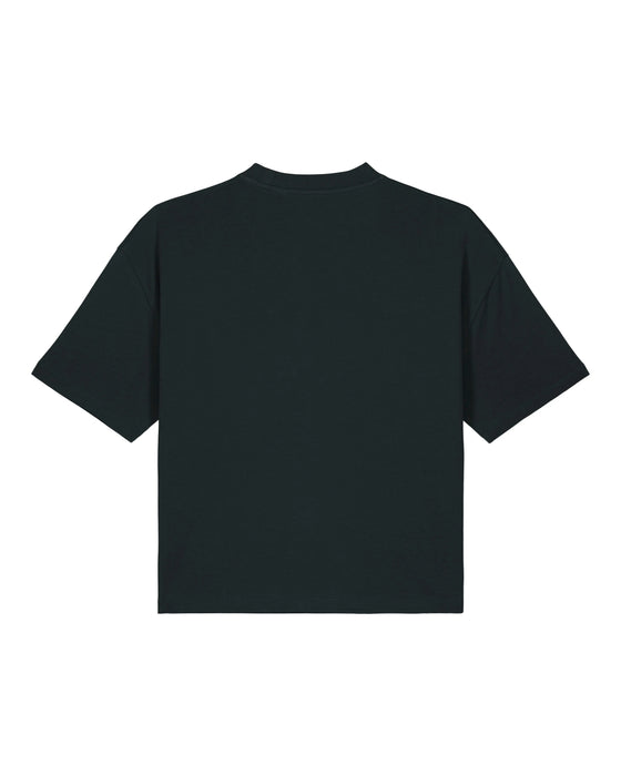 Womens Organic Cotton Boxy T-Shirt in Jet Black hewn.