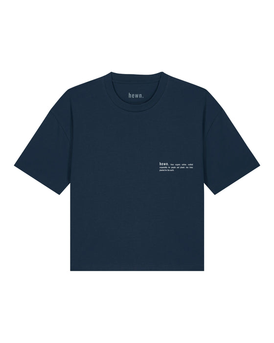 Womens Organic Cotton Boxy T-Shirt in Midnight Navy Blue hewn.