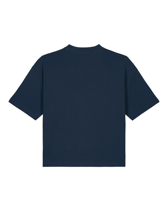 Womens Organic Cotton Boxy T-Shirt in Midnight Navy Blue hewn.