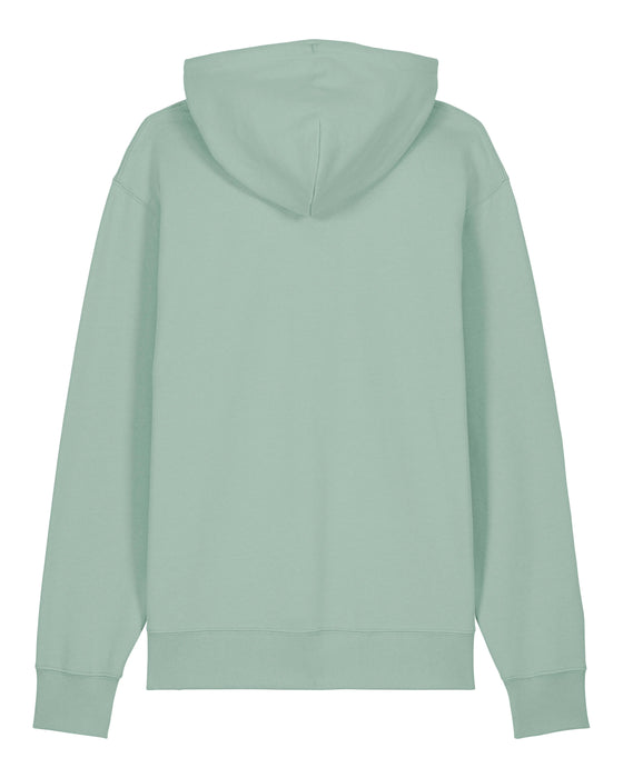 Womens Organic Cotton Relaxed-Fit Hoodie in Aloe Green hewn.