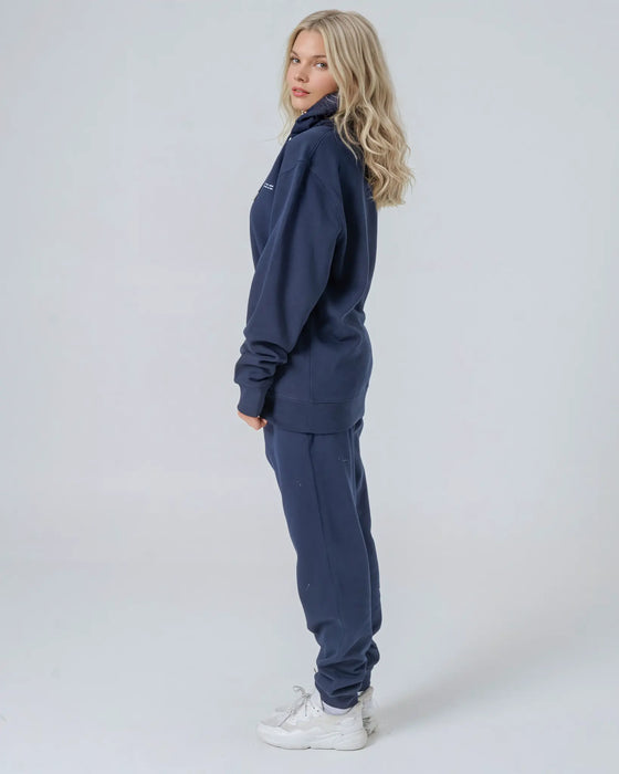 Womens Organic Cotton Relaxed-Fit Hoodie in Midnight Navy hewn.