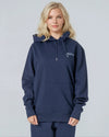 Womens Organic Cotton Relaxed-Fit Hoodie in Morpho Blue hewn.