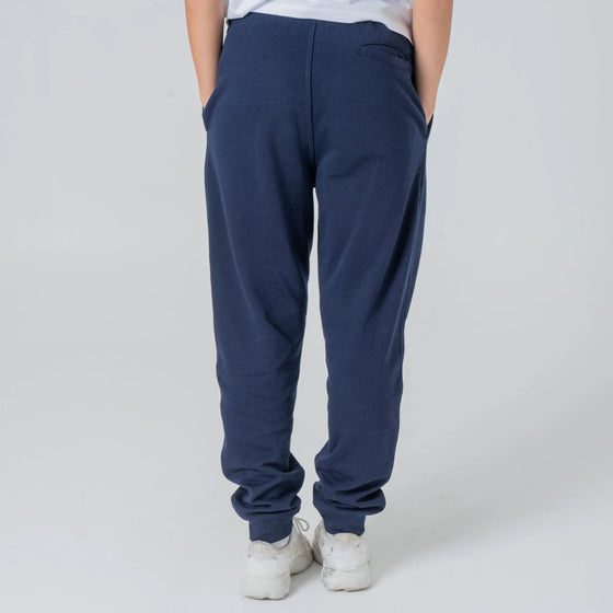 Womens Organic Cotton Relaxed-Fit Joggers in Midnight Navy hewn.