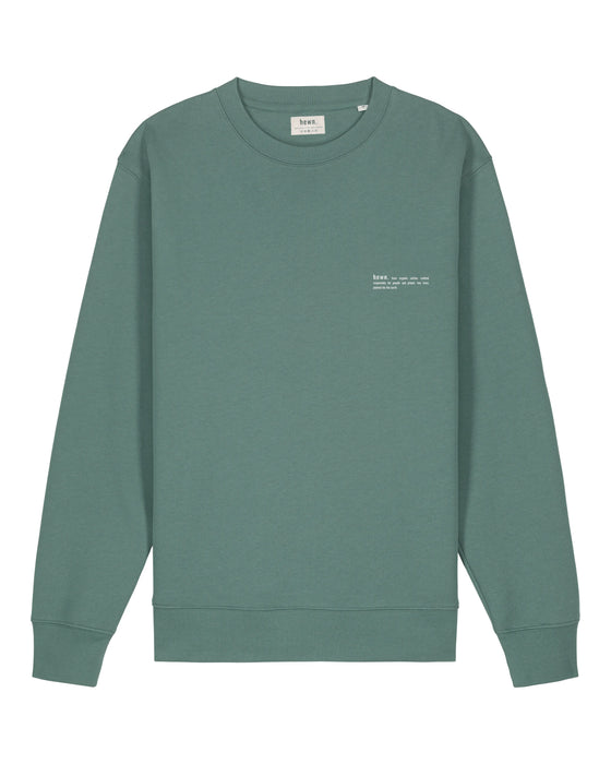 Womens Organic Cotton Relaxed-Fit Sweatshirt in Eucalyptus Green hewn.