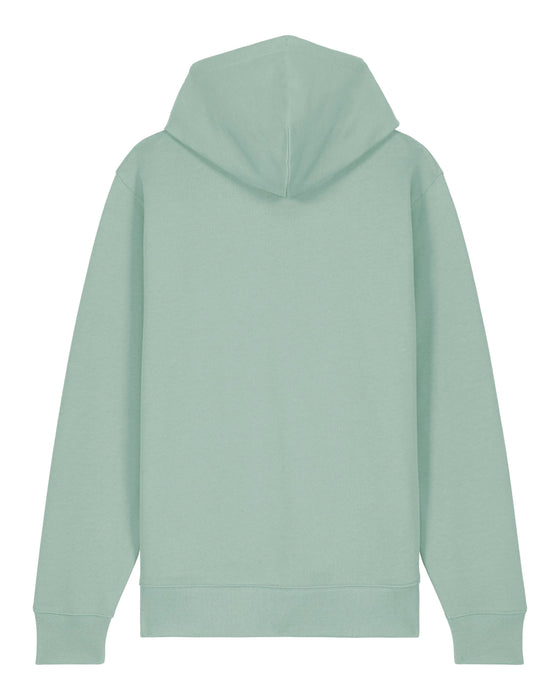 Womens Organic Cotton Relaxed-Fit Zip Hoodie in Aloe Green hewn.