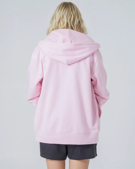 Womens Organic Cotton Relaxed-Fit Zip Hoodie in Cherry Blossom Pink hewn.