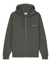 Mens Organic Cotton Relaxed-Fit Zip Hoodie in Pine Green Khaki hewn.