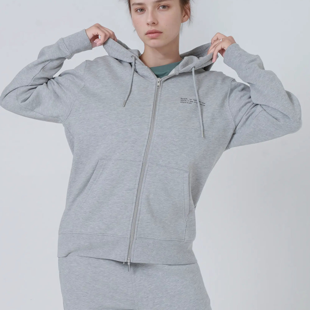 Womens Organic Cotton Relaxed-Fit Zip Hoodie in Rock Grey Marl hewn.