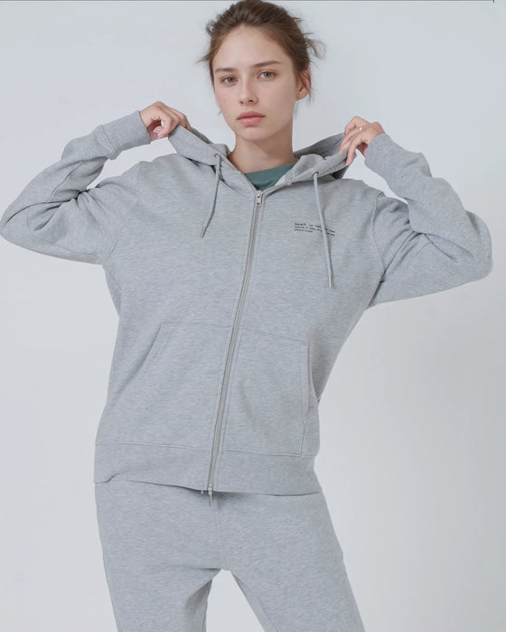 Womens Organic Cotton Relaxed-Fit Zip Hoodie in Rock Grey Marl hewn.