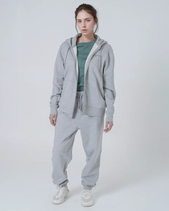 Womens Organic Cotton Relaxed-Fit Zip Hoodie in Rock Grey Marl hewn.