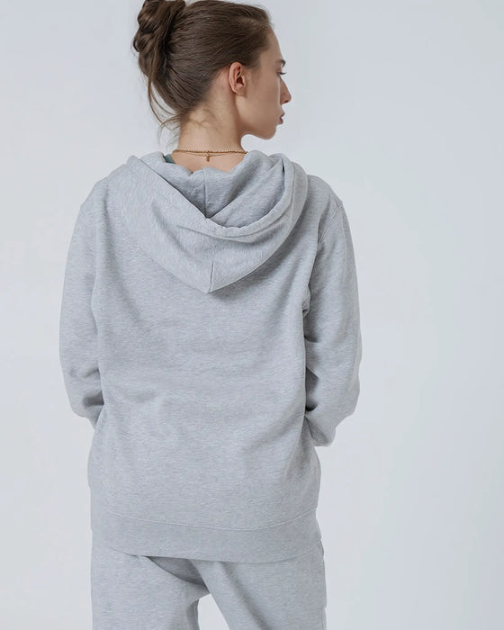 Womens Organic Cotton Relaxed-Fit Zip Hoodie in Rock Grey Marl hewn.