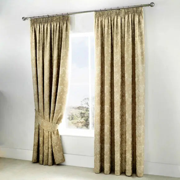 Woven Jasmine Lined Pencil Pleat Curtains with Tie Backs Dunelm