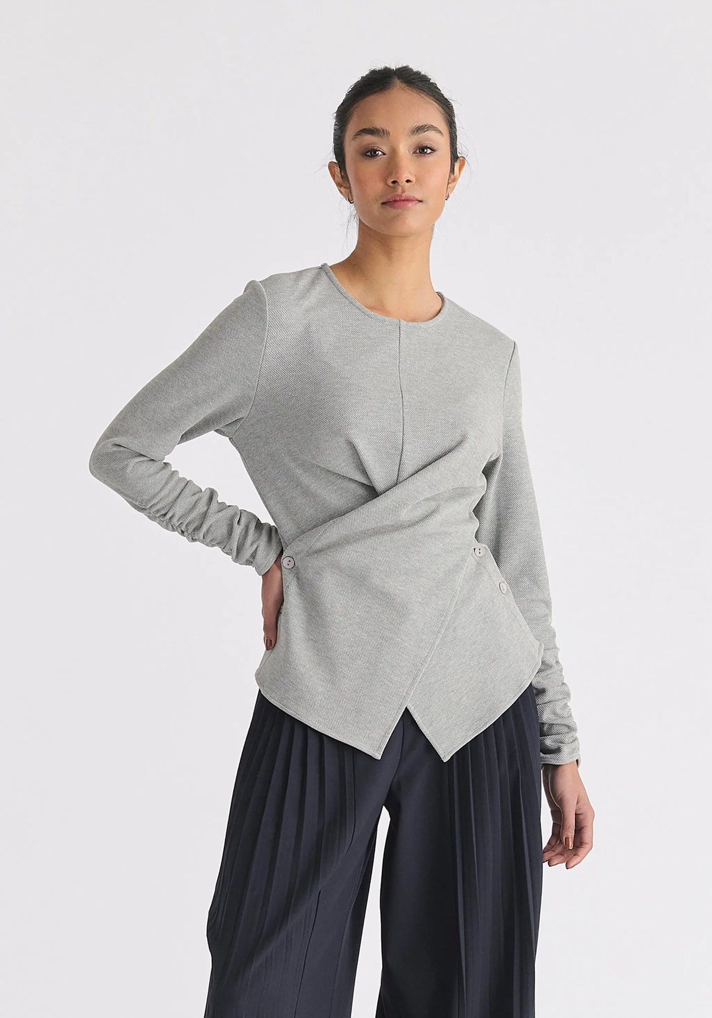 Wrap Top With Ruched Sleeve Detail Paisie