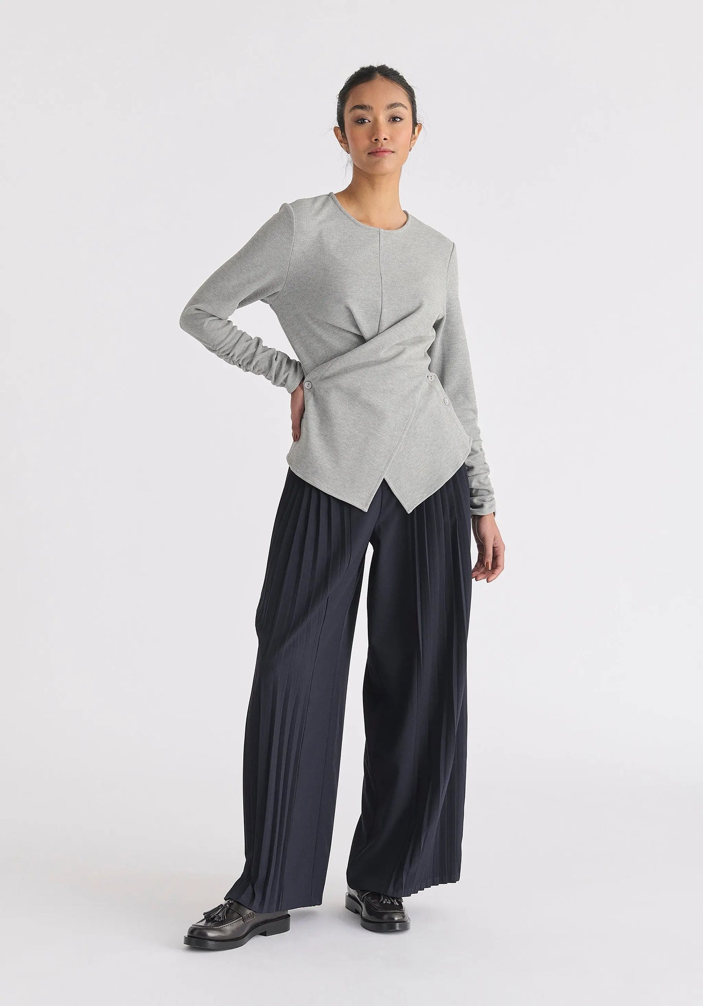 Wrap Top With Ruched Sleeve Detail Paisie