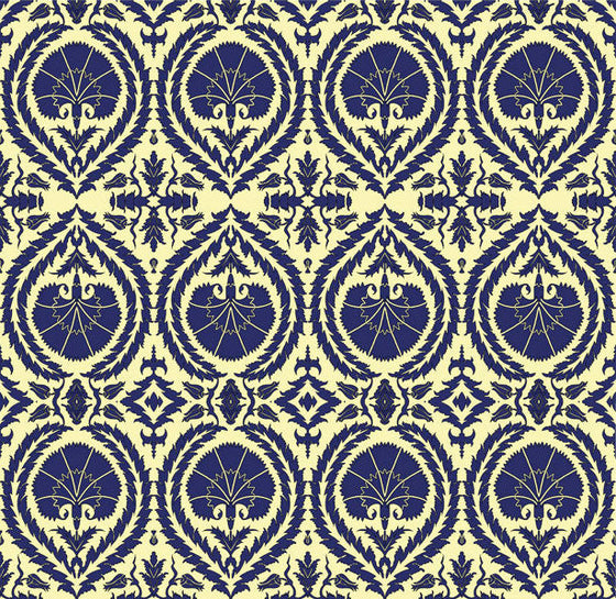 Wallpaper Acanthus and Wreath Blue on Yellow - £37.50 per Sq Metre Long Studio Design