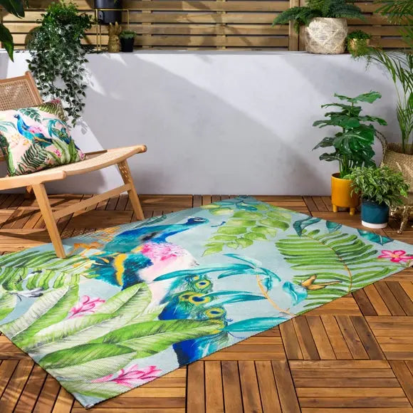 Wylder Tropics Peacock Washable Indoor Outdoor Rug Dunelm