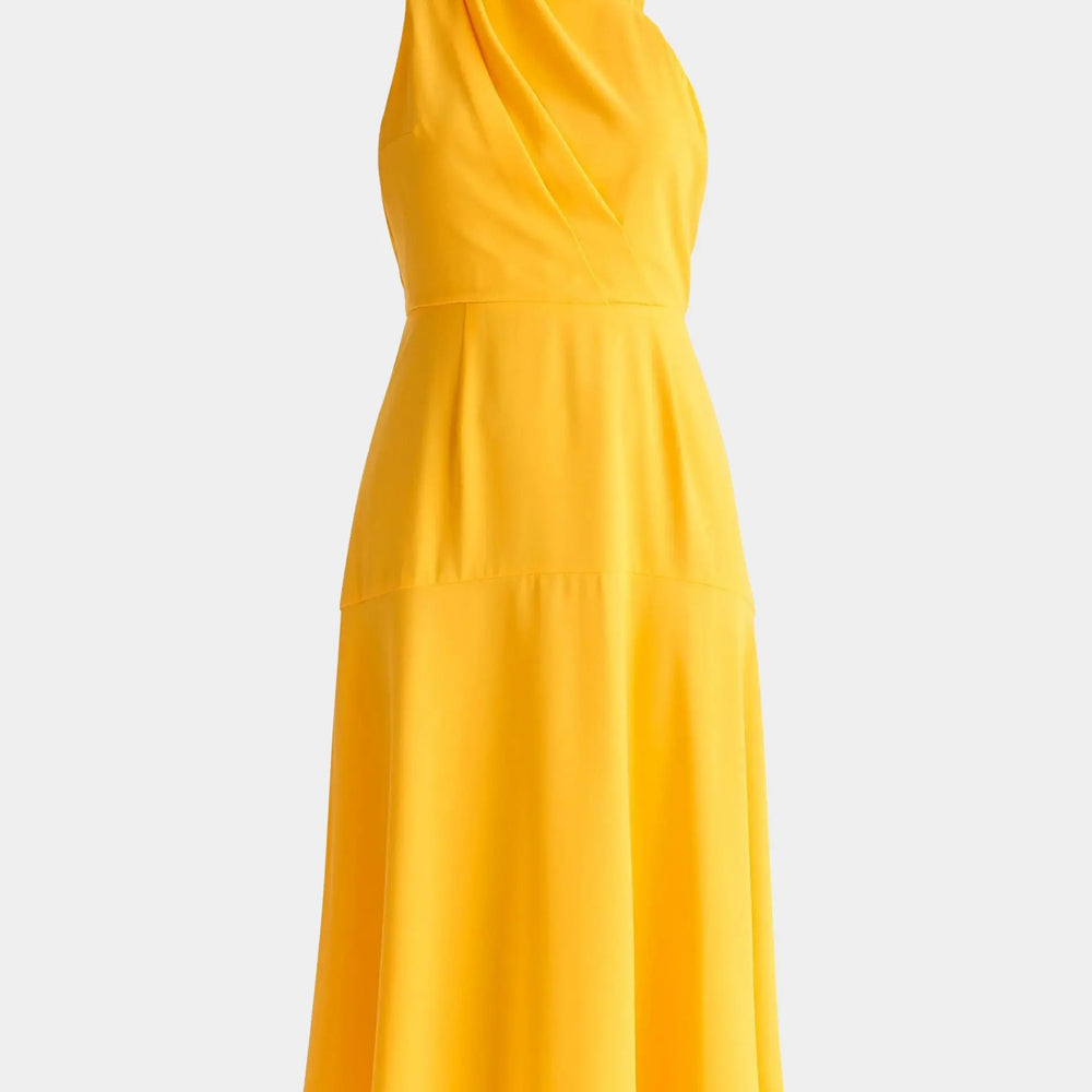 Yellow Asymmetric Neck Midi Dress Paisie