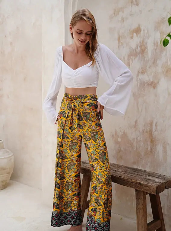 Yellow Satin Wrap Around Trousers SUKARA