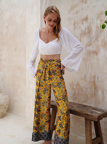  Yellow Satin Wrap Around Trousers