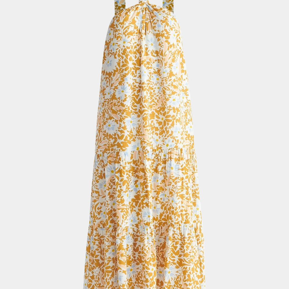 Yellow, Blue, Off White and Cream Tiered Halterneck Maxi Dress Paisie