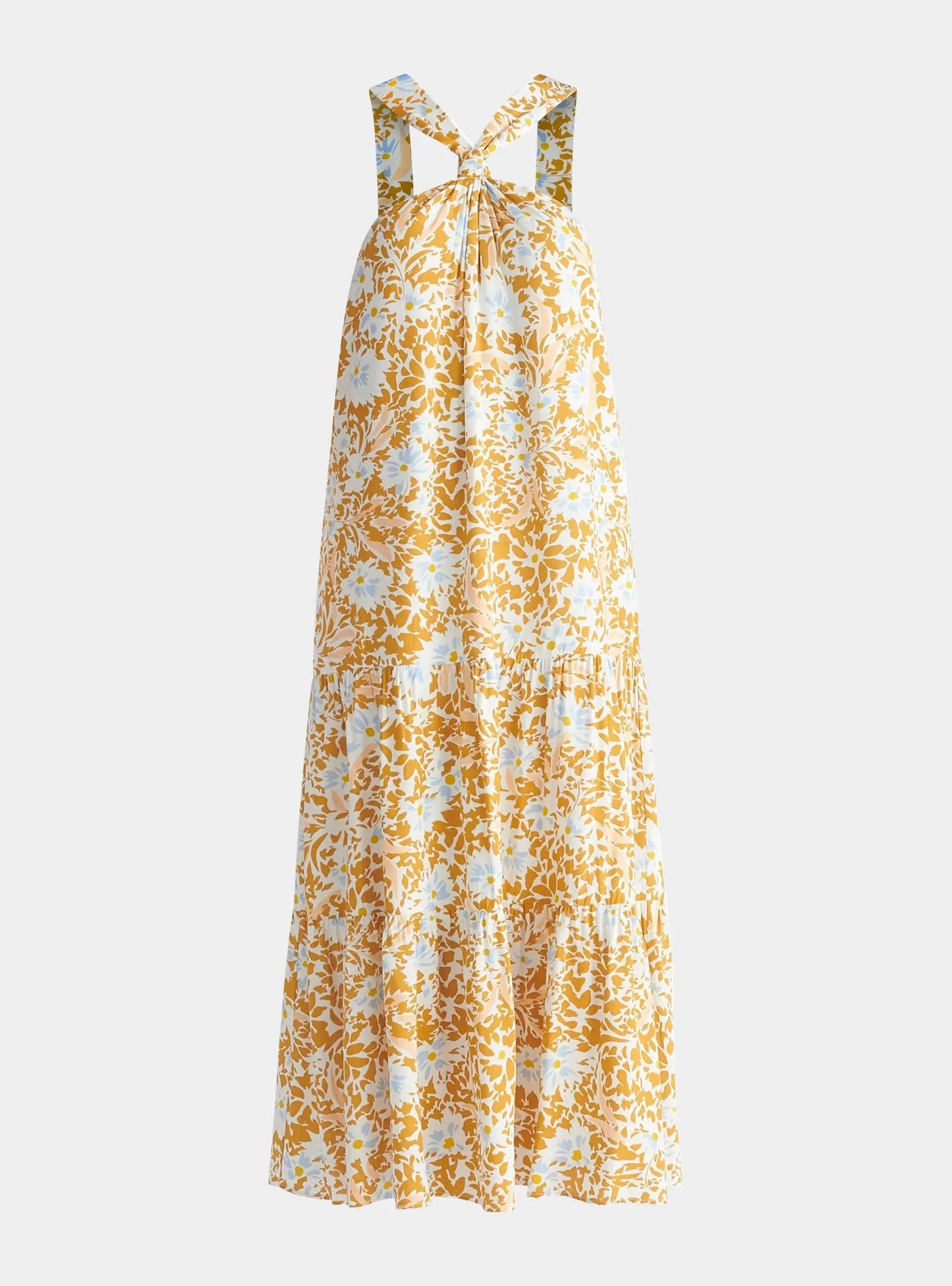 Yellow, Blue, Off White and Cream Tiered Halterneck Maxi Dress Paisie