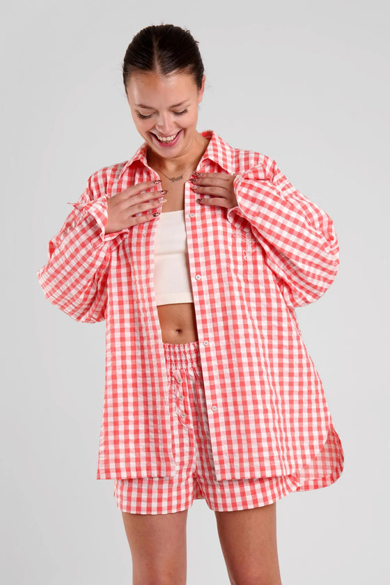 Yew Gingham Check Ethical-Cotton Shirt - Canyon Peach Peachaus