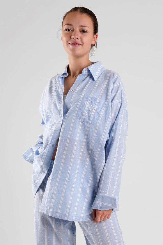 Yew Stripe Ethical-Cotton Shirt - Glacier Blue Peachaus