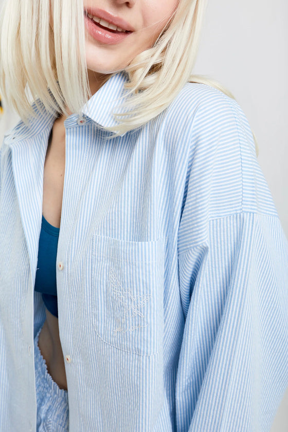 Yew Striped Ethical-Cotton Shirt - Blue Stripe Peachaus