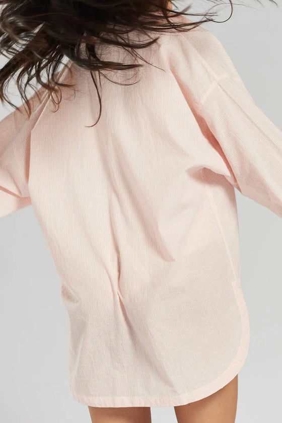 Yew Striped Ethical-Cotton Shirt - Dawnlight Coral Peachaus