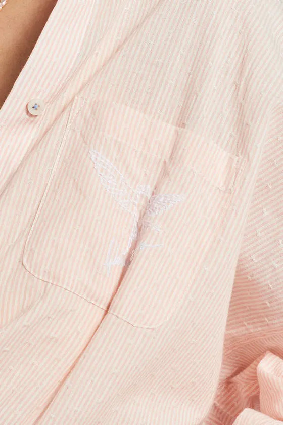 Yew Striped Ethical-Cotton Shirt - Dawnlight Coral Peachaus