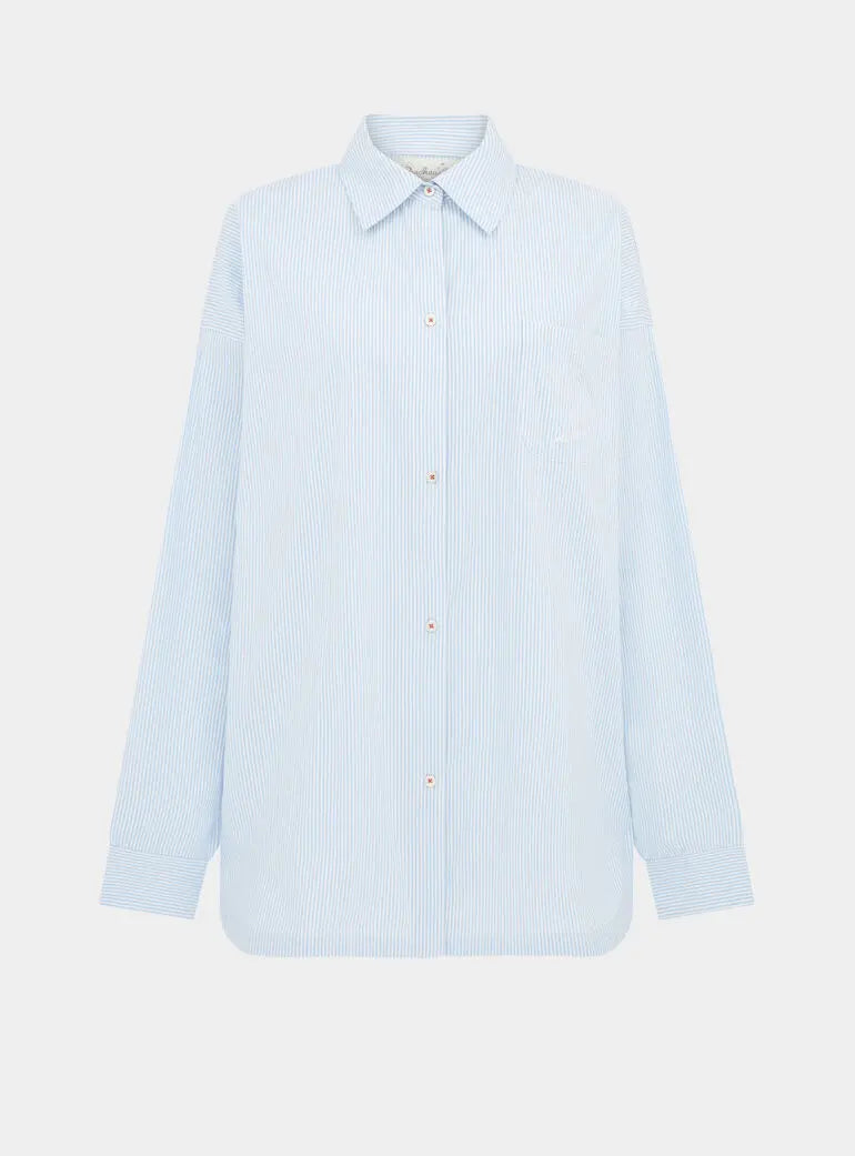 Yew Striped Ethical-Cotton Shirt - Mountain Blue Peachaus