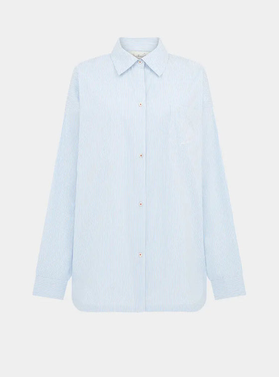 Yew Striped Ethical-Cotton Shirt - Mountain Blue Peachaus