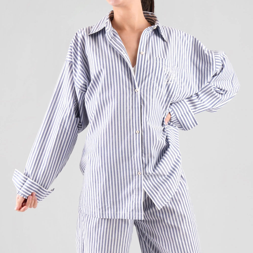 Yew Striped Ethical-Cotton Shirt - Oceanic Blue Peachaus