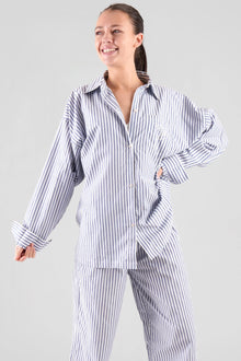  Yew Striped Ethical-Cotton Shirt - Oceanic Blue Peachaus