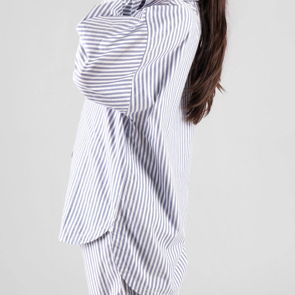 Yew Striped Ethical-Cotton Shirt - Oceanic Blue Peachaus