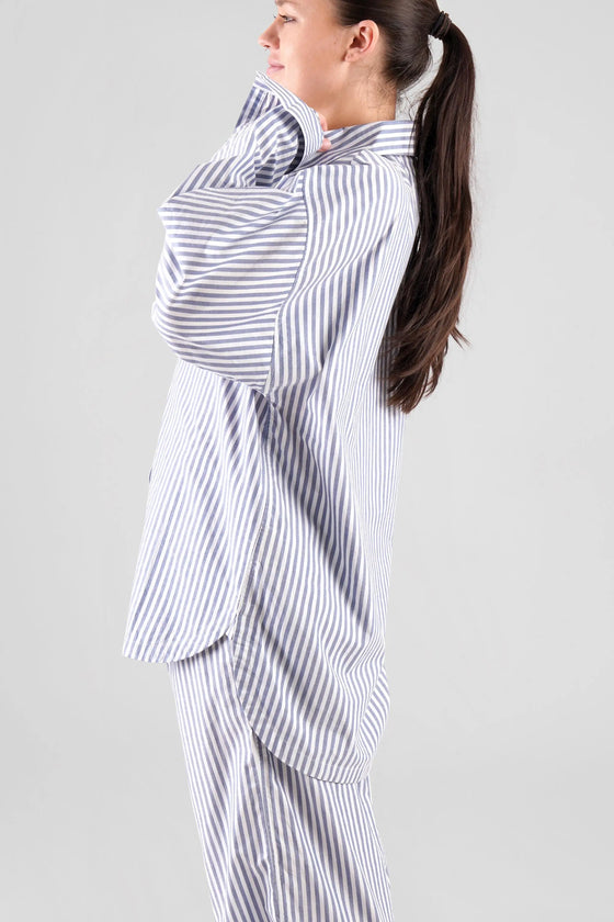 Yew Striped Ethical-Cotton Shirt - Oceanic Blue Peachaus