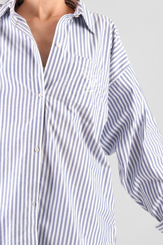 Yew Striped Ethical-Cotton Shirt - Oceanic Blue Peachaus