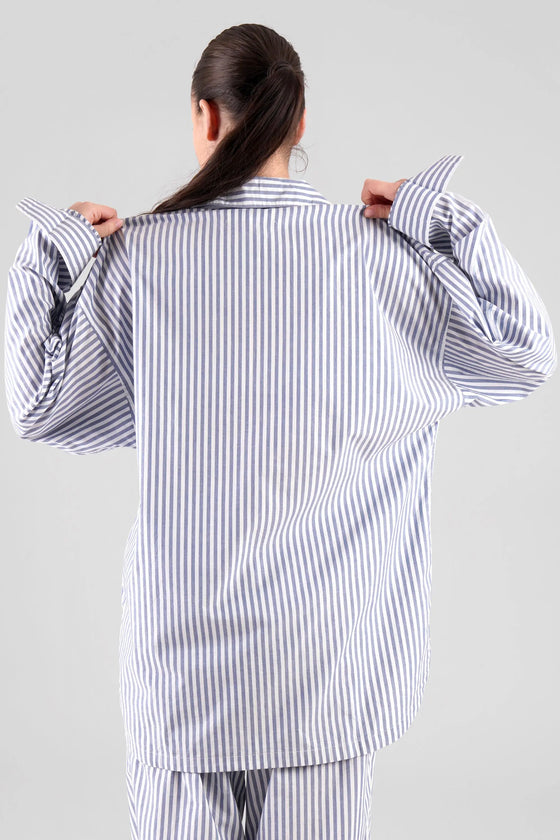 Yew Striped Ethical-Cotton Shirt - Oceanic Blue Peachaus