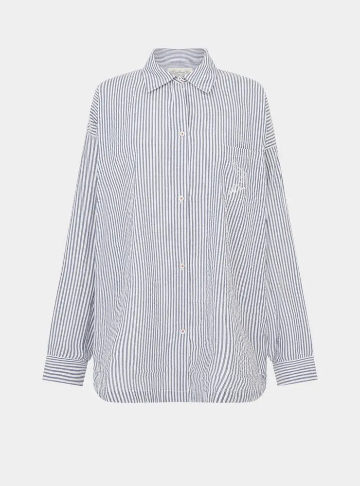 Yew Striped Ethical-Cotton Shirt - Pinstripe Charcoal Peachaus