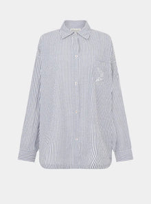  Yew Striped Ethical-Cotton Shirt - Pinstripe Charcoal Peachaus