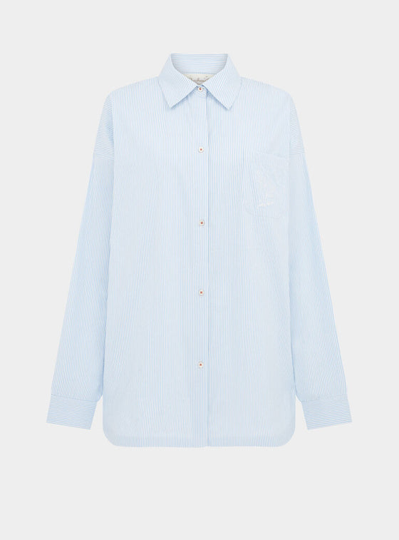 Yew Striped Ethical-Cotton Pyjama Shirt - Mountain Blue