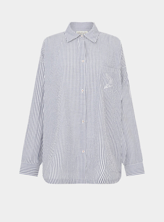 Yew Striped Ethical-Cotton Pyjama Shirt - Pinstripe Charcoal