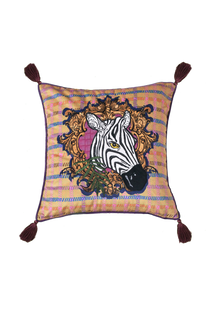  Embroidered Velvet Cushion Cover / "The Zebra Head"