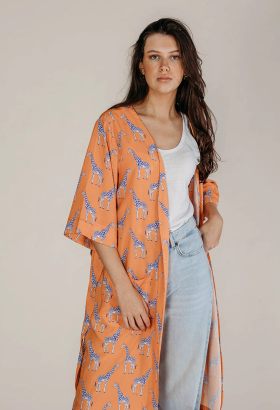 Zoya Orange Giraffe Robe Naree Clothing