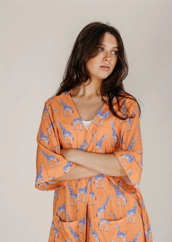 Zoya Orange Giraffe Robe Naree Clothing