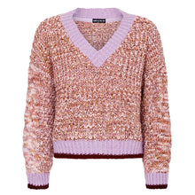  Amy V-Neck Cable Jumper - Rust, Pink & Lilac