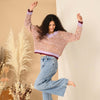 Amy V-Neck Cable Jumper - Rust, Pink & Lilac