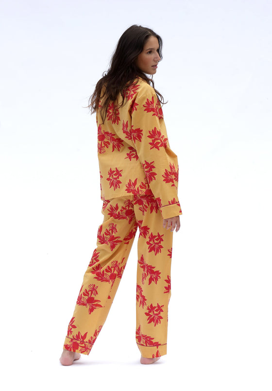 Long Sleeve Pyjamas - Matching Set in  Cartagena Print - Yellow/ Pink